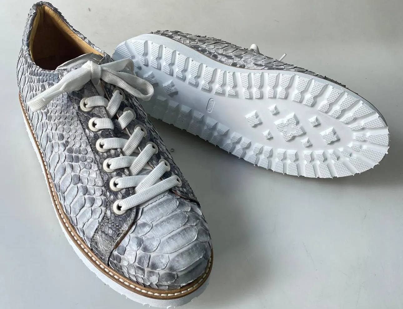 TucciPolo Special Edition Men's Sporty Handmade Natural Gray Real Python Leather Luxury Sneaker