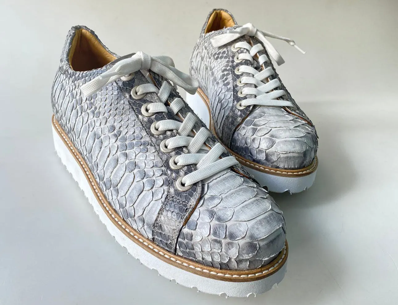 TucciPolo Special Edition Men's Sporty Handmade Natural Gray Real Python Leather Luxury Sneaker