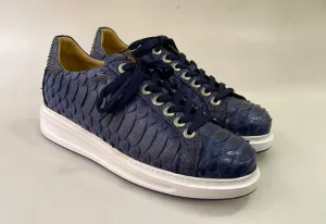 TucciPolo Special Edition Men's Sporty Handmade Navy Blue Real Python Leather Luxury Sneaker with Eva Sole