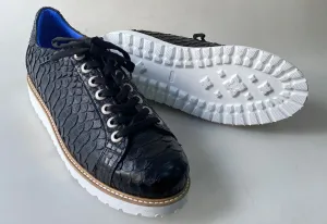 TucciPolo Special Edition Men's Sporty Handmade Navy Blue Real Python Leather Luxury Sneaker