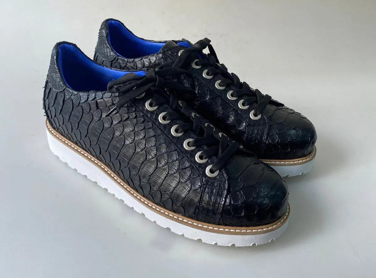 TucciPolo Special Edition Men's Sporty Handmade Navy Blue Real Python Leather Luxury Sneaker