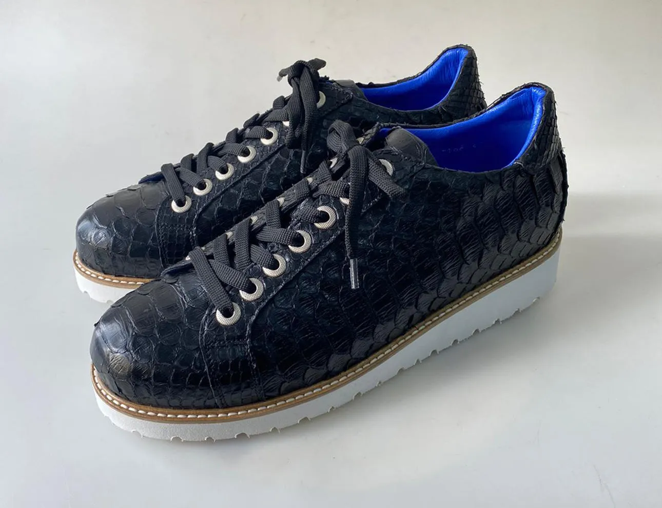 TucciPolo Special Edition Men's Sporty Handmade Navy Blue Real Python Leather Luxury Sneaker