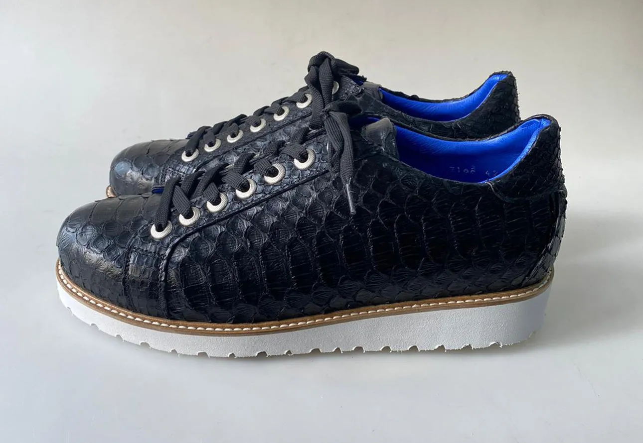 TucciPolo Special Edition Men's Sporty Handmade Navy Blue Real Python Leather Luxury Sneaker