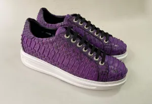 TucciPolo Special Edition Men's Sporty Handmade Purple Real Python Leather Luxury Sneaker with Eva Sole