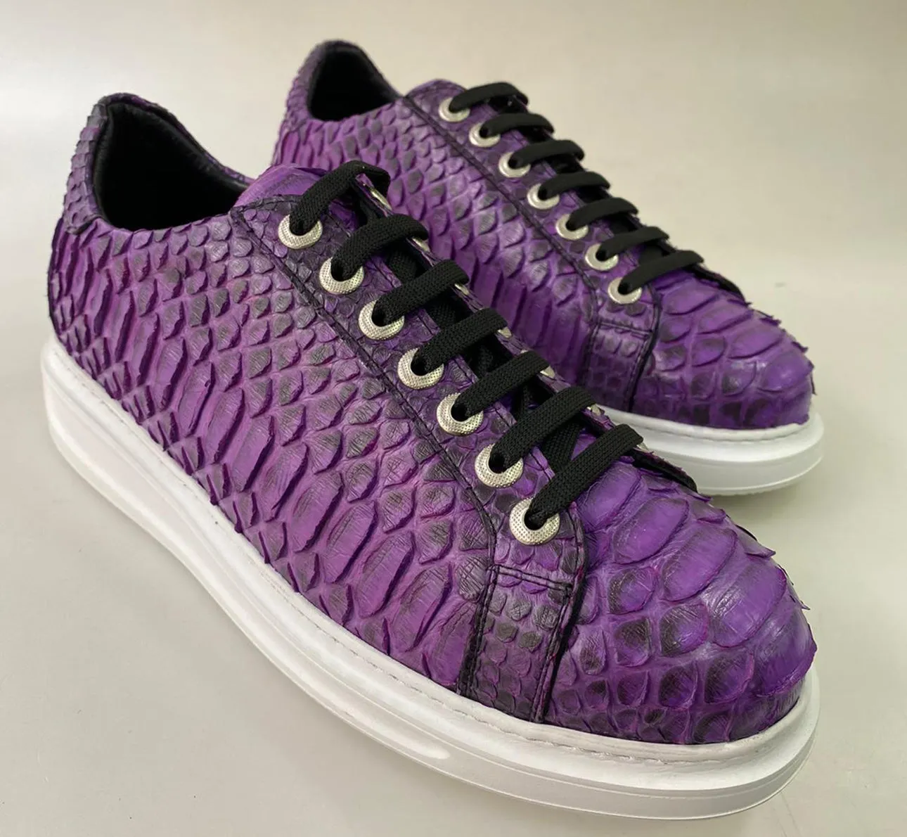 TucciPolo Special Edition Men's Sporty Handmade Purple Real Python Leather Luxury Sneaker with Eva Sole
