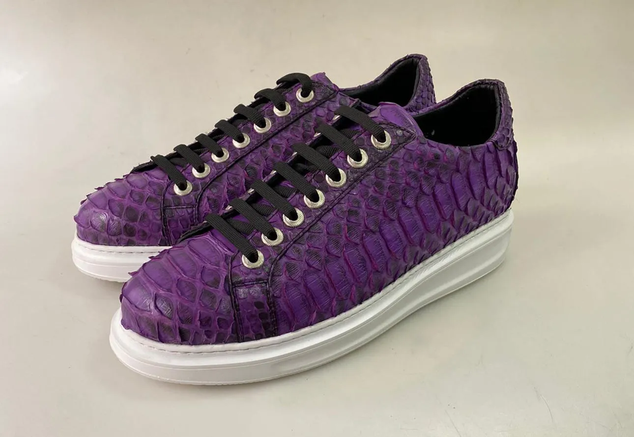 TucciPolo Special Edition Men's Sporty Handmade Purple Real Python Leather Luxury Sneaker with Eva Sole
