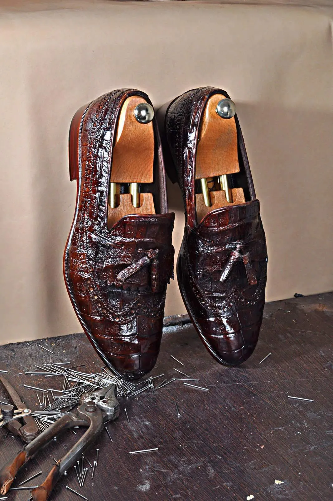 TucciPolo Troy Bespoke Mens Genuine Crocodile Leather Luxury Loafers with Tassels