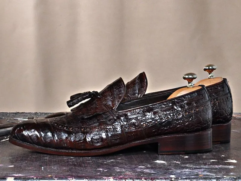 TucciPolo Troy Bespoke Mens Genuine Crocodile Leather Luxury Loafers with Tassels